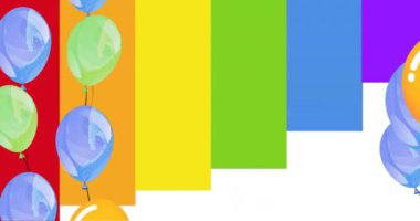 Gökkuşağı arka planında aşk, gurur metni ve balonların animasyonu. Soyut arkaplan, gurur, kutlama ve şablon konsepti, dijital olarak oluşturulmuş video.