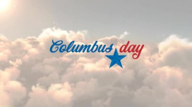 Columbus Günü metninin animasyonu ve bulutların üzerindeki yıldız. Vatanseverlik ve bayraklar kavramı, dijital olarak üretilen video.