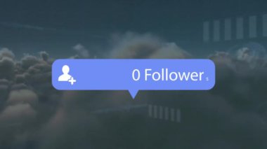Diyagramlar ve bulutlar üzerinde medya simgesinin canlandırılması. Teknoloji ve dijital arayüz kavramı, dijital olarak oluşturulmuş video.