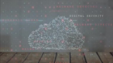Siber güvenlik uyarı metninin animasyonu ve gri arkaplan üzerindeki asma kilit. Küresel siber güvenlik, finans, iş, bağlantılar, hesaplama ve veri işleme kavramı dijital olarak oluşturulmuş video.