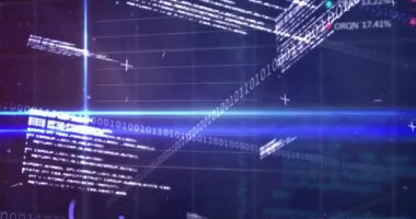 İkili kodlama ve finansal veri işleme animasyonu. Küresel bağlantılar, dijital arayüz, hesaplama ve veri işleme kavramı dijital olarak oluşturulmuş video.