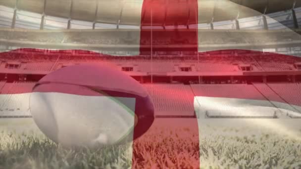 Animação Acenar Bandeira Inglaterra Sobre Estádio Com Bola Rugby Conceito — Vídeo de Stock