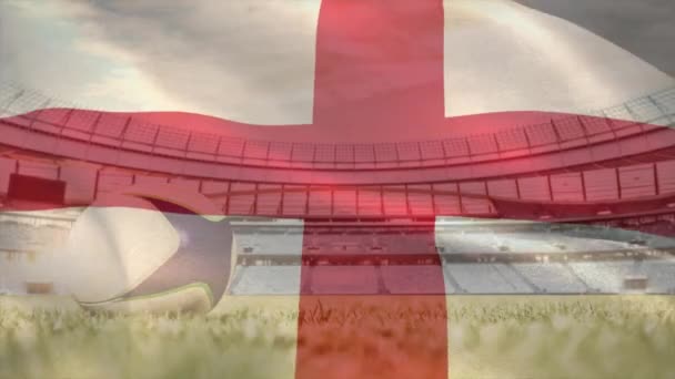 Κινούμενο Σχέδιο Κυματίζει Σημαία Της Αγγλίας Πάνω Από Στάδιο Μπάλα — Αρχείο Βίντεο