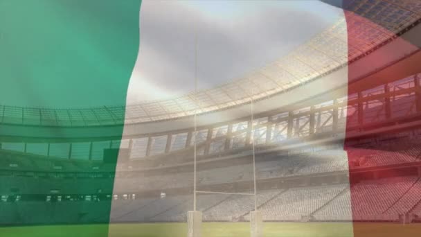 Animace Vlající Vlajky Itálie Nad Stadionem Koncept Sportu Soutěže Národnosti — Stock video