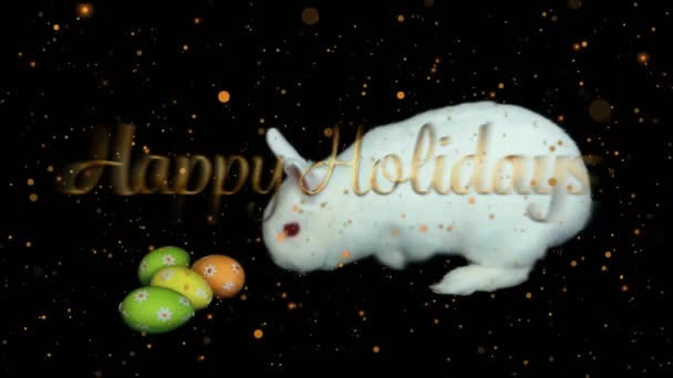Animation Happy Holidays Text Rabbit Easter Eggs Easter Celebration Concept — Stock Video
