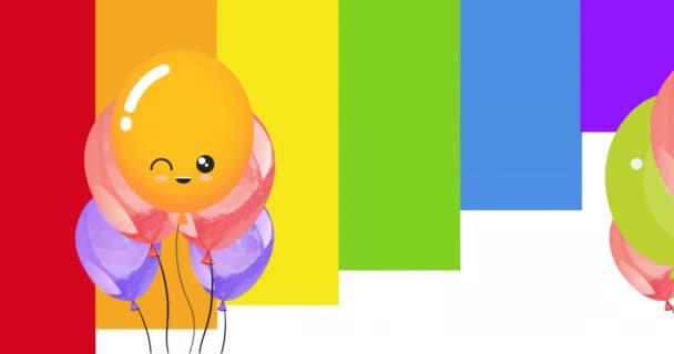 Animación Globo Naranja Feliz Globos Colores Sobre Fondo Arco Iris — Vídeo de stock
