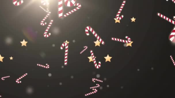 Animación Estrellas Que Caen Bastones Caramelo Sobre Orbes Luz Sobre — Vídeo de stock