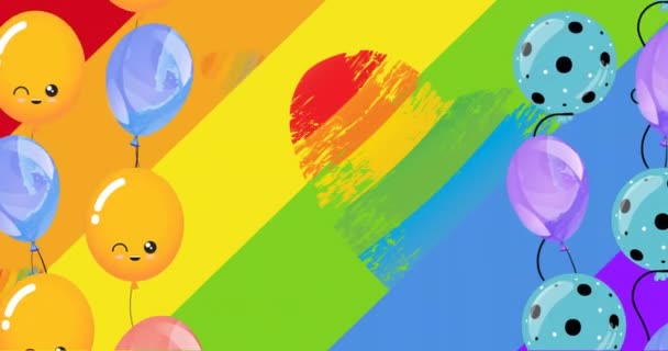 Animazione Allegri Palloncini Colorati Cuori Arcobaleno Sfondo Arcobaleno Lgbtq Orgoglio — Video Stock