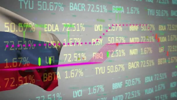 Animatie Van Verwerking Van Financiële Gegevens Onder Russische Vlag Witte — Stockvideo