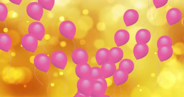 Κινούμενα Σχέδια Ροζ Μπαλονιών Που Ανεβαίνουν Πάνω Από Κίτρινες Σφαίρες — Αρχείο Βίντεο