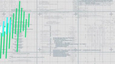 Gri arka planda finansal veri işleme sisteminin animasyonu. Küresel finans, iş, bağlantılar, hesaplama ve veri işleme kavramı dijital olarak oluşturulmuş video.