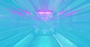 Mavi arkaplandaki dijital tünelin animasyonu. Renkler, şekiller, hareket ve dijital arayüz konsepti dijital olarak oluşturulmuş video.