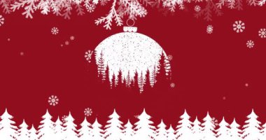 Kırmızı arka planda fotokopi alanı olan kış manzarasına kar yağışının animasyonu. Noel, şenlik, kutlama ve gelenek konsepti dijital olarak oluşturuldu.