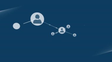 Mavi arkaplan üzerindeki simgelerle bağlantı ağının canlandırılması. Küresel ağlar, iş dünyası, bağlantılar, hesaplama ve veri işleme kavramı dijital olarak oluşturulmuş video.