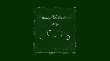 Yeşil arkaplanda dikdörtgen şeklinde dizayn edilmiş Sevgililer Günü metninin animasyonu. Dijital olarak oluşturulmuş, illüstrasyon, aşk, selamlama, flört, romantizm, kutlama konsepti.