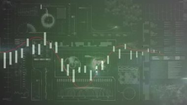 Karanlık arka planda finansal veri işleme animasyonu. Küresel finans, iş, bağlantılar, hesaplama ve veri işleme kavramı dijital olarak oluşturulmuş video.