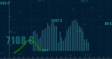 Karanlık arka planda finansal veri işleme animasyonu. Küresel iş, bağlantılar, hesaplama ve veri işleme kavramı dijital olarak oluşturulmuş video.