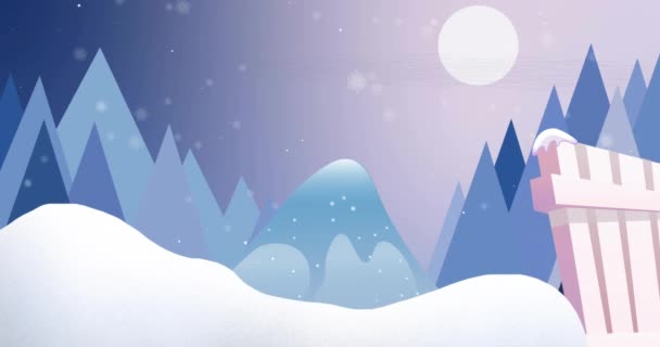 冬季风景背景下雪橇上的桑塔爪动画 圣诞节 庆祝和传统概念数字制作的录像 — 图库视频影像