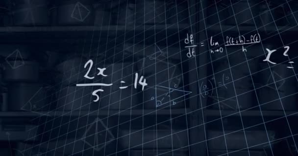 Animation Von Ebenen Mathematischer Formeln Und Gleichungen Auf Schwarzem Hintergrund — Stockvideo