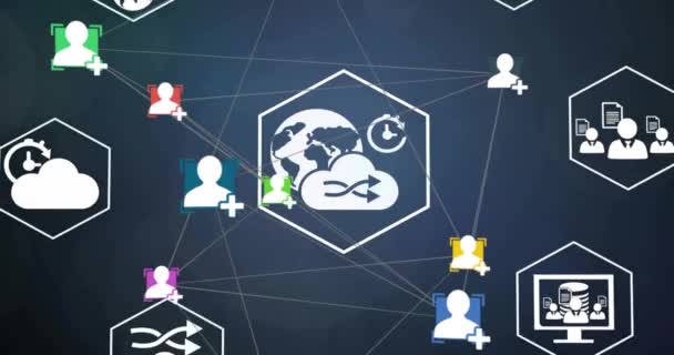 라이트 스팟을 비즈니스 미디어 아이콘과의 네트워크의 애니메이션 글로벌 비즈니스 미디어 — 비디오