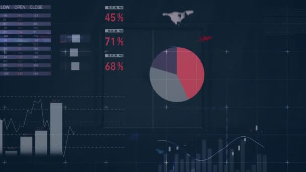 Анімація Обробки Фінансових Даних Статистики Через Дверний Проріз Хмари Глобальний — стокове відео
