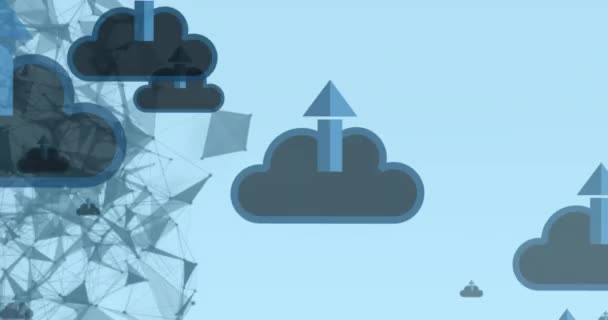 Анімація Мережі Язків Фігурами Над Хмарами Стрілками Глобальна Технологія Концепція — стокове відео