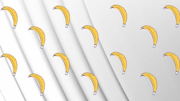 Animação Fileiras Bananas Movendo Sobre Fundo Branco Conceito Fruta Citrinos — Vídeo de Stock