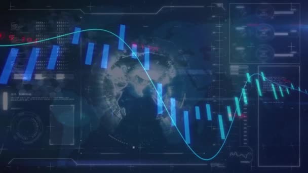 Karanlık Arka Planda Finansal Veri Işleme Animasyonu Küresel Finans Bağlantılar — Stok video