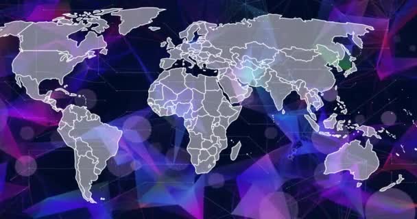 Animace Mapy Světa Zpracování Dat Tmavém Pozadí Globální Digitální Rozhraní — Stock video