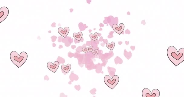 Animacja Wielu Różowych Ikon Serca Pływających Białym Tle Miejsca Ksero — Wideo stockowe