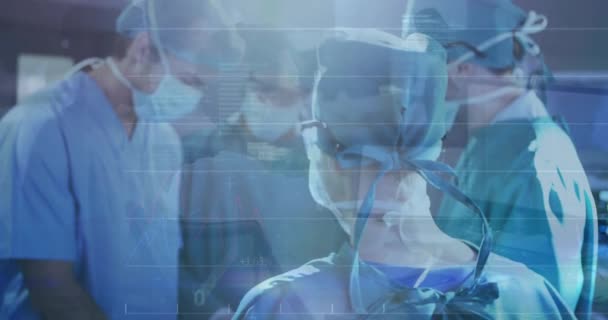 Animacja Przetwarzania Danych Nad Różnymi Chirurgami Globalna Medycyna Połączenia Koncepcja — Wideo stockowe