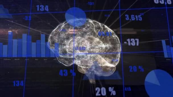 Animatie Van Gegevensverwerking Digitale Hersenen Zwarte Achtergrond Global Science Computing — Stockvideo