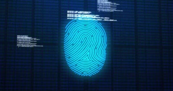Animation Data Processing Biometric Fingerprint Dark Background Global Cyber Security — Stock Video