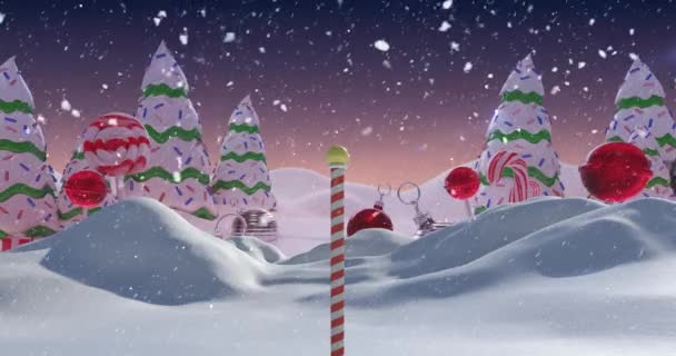 Animacja Śniegu Padającego Nad Świąteczną Zimową Scenerią Boże Narodzenie Uroczystość — Wideo stockowe
