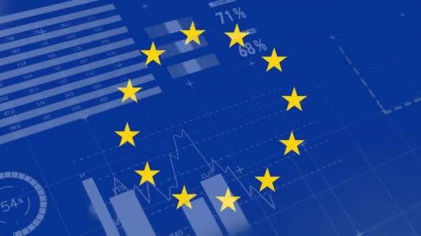 Animação Processamento Dados Financeiros Bandeira União Europeia Conceito Europeu Finanças — Vídeo de Stock