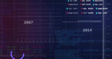 Animation of financial data processing on black background. Global finances, computing and digital interface concept digitally generated video.