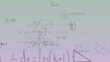 Mor arkaplandaki matematiksel denklemlerin animasyonu. Denklemler, hesaplama ve dijital arayüz kavramı dijital olarak oluşturulmuş video.