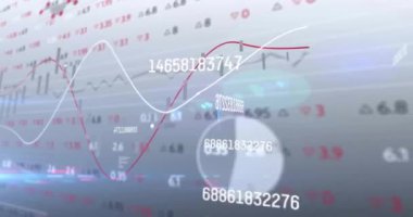 Veri işleme ve gri arkaplan istatistiklerinin animasyonu. Küresel eğitim, işletme, bağlantılar, hesaplama ve veri işleme kavramı dijital olarak oluşturulmuş video.