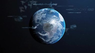 Finansal veri işleme animasyonu siyah arka planda dünya çapında. Küresel finans, iş, bağlantılar, hesaplama ve veri işleme kavramı dijital olarak oluşturulmuş video.