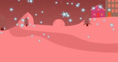 Noel kış manzarasına yağan kar animasyonu. Noel, şenlik, kutlama ve gelenek konsepti dijital olarak oluşturuldu.