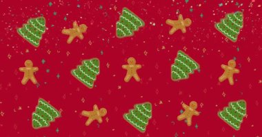 Noel süsleri ve kış manzarasının üzerine yağan kar animasyonu. Noel, şenlik, kutlama ve gelenek konsepti dijital olarak oluşturuldu.