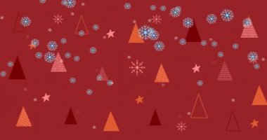 Kış manzarasında Noel süslerinin üzerine düşen kar animasyonu. Noel, şenlik, kutlama ve gelenek konsepti dijital olarak oluşturuldu.