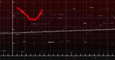 Karanlık arka planda finansal veri işleme sisteminin animasyonu. Küresel finans, iş, bağlantılar, hesaplama ve veri işleme kavramı dijital olarak oluşturulmuş video.