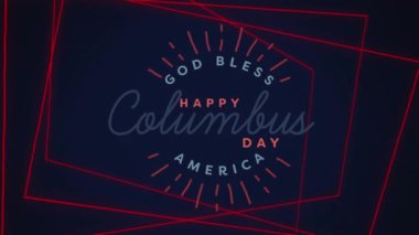 Mutlu Colombus Günü animasyonu, Tanrı siyah arkaplanda kırmızı çizgiler olan Amerika metnini korusun. Amerikan, gelenek, kutlama, vatanseverlik ve iletişim, dijital olarak üretilen video.