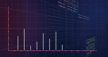Karanlık arka planda finansal veri işleme sisteminin animasyonu. Küresel finans, iş, bağlantılar, hesaplama ve veri işleme kavramı dijital olarak oluşturulmuş video.
