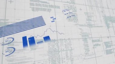 Beyaz arka planda finansal veri işleme animasyonu. Dijital olarak oluşturulan küresel finansman, iş, bilgisayar ve dijital arayüz kavramı.
