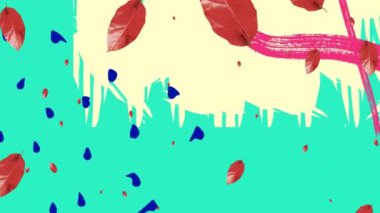 Yaprakların soyut ve enerjik desenler üzerinde canlandırılması. Doğa, renk ve şablon konsepti dijital olarak oluşturulmuş video.