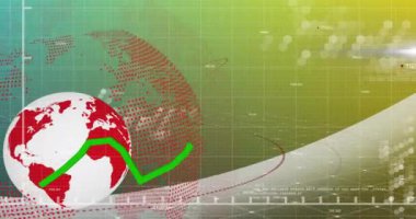 Küresel ve ızgara üzerinde finansal veri işleme animasyonu. Küresel gönderim, finans, iş, bağlantılar, hesaplama ve veri işleme kavramı dijital olarak oluşturulmuş video.