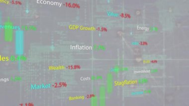 Gri arka planda finansal veri işleme sisteminin animasyonu. Küresel finans, iş, bağlantılar, hesaplama ve veri işleme kavramı dijital olarak oluşturulmuş video.