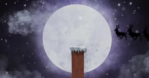 Animation Von Schnee Der Über Weihnachtsmänner Schlitten Und Winterlandschaften Fällt — Stockvideo